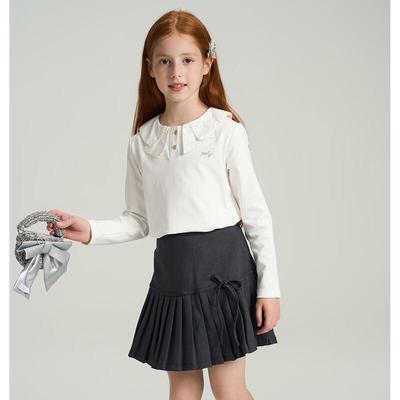 Montagut Girls' Korean Style Peter Pan Collar Long Sleeve Shirt