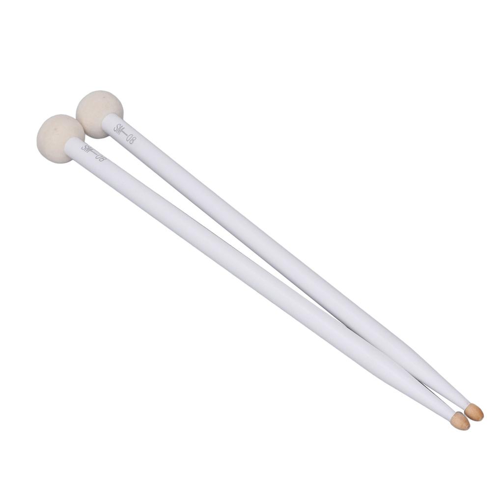 2 Stück Trommelschlägel Filzkopf Holzgriff Rutschfest Instrument Zubehör Set Kit zum Spielen Weiß