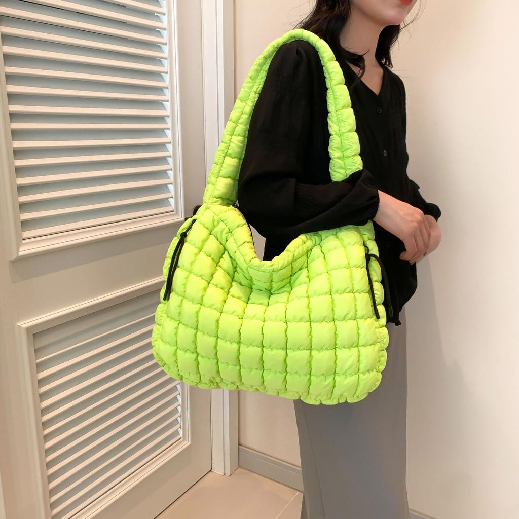 Geplooide Wolk Tas Dames Tas Enkele Schouder Crossbody Dubbelzijdig Trekkoord Grote Capaciteit Donskatoen Kleding Tote Tas