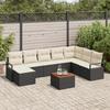 9-piece Garden Sofa with Cushions Black Poly Rattan Acacia, 2-seater Sofa with Storage and Cushions Black Poly Rattan 3356409