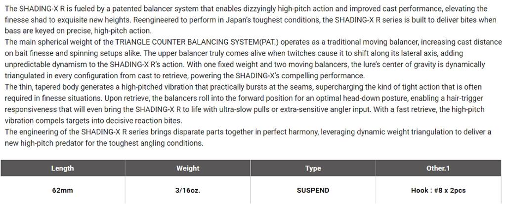 Megabass Shading XR 62SP Suspend Lure GG Baby Bass (9918)