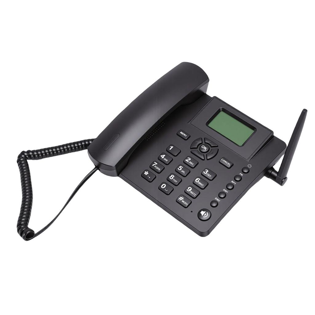 Kabelloses GSM-Tischtelefon Quadband Dual-SIM-Karte 2G Festnetz-Schnurlostelefon mit Antenne Radio Wecker für Anrufe zu Hause
