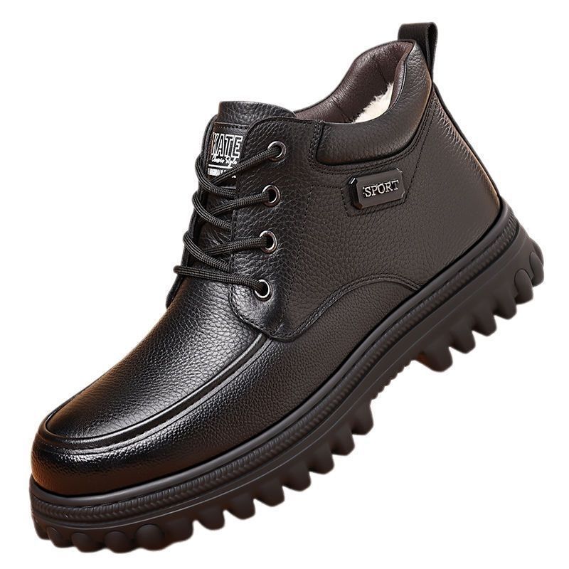 Cotton Shoes 22 Winter New Soft Leather Big Fur Piled Thickened Warm Snow Boots Dad Casual High Top Leather Shoes