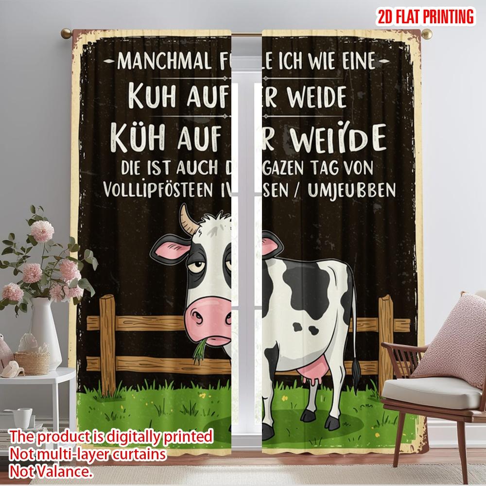 

2pcs 2D flat printing Window Curtains Funny Cow Fence Pasture Fabric Without Electricity Festive Curtains Perfect for General 52.50×116.00 CM 2pcs