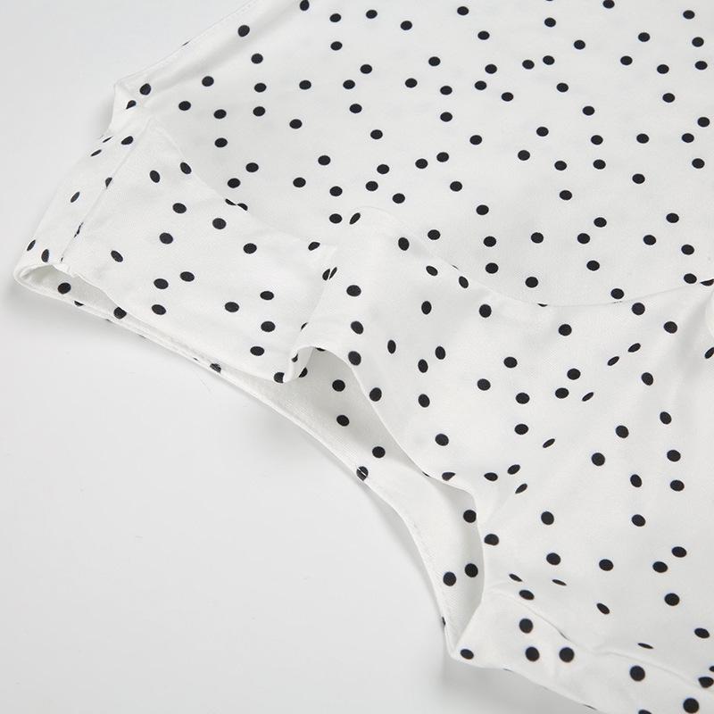 European & American Style Polka Dot Pleated Tie-Up Tank Top with Round Neck, Versatile and Slim Fit