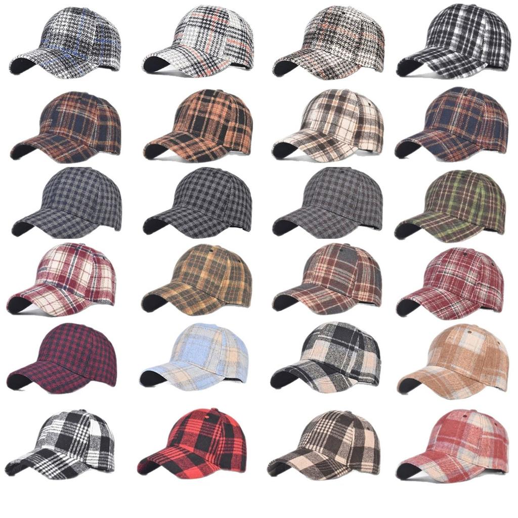 Fall Winter Hat Men's Spring Summer Outdoor Sunscreen Visor Classic Checkered Baseball Cap Hard Top Women's Cap Warm Peaked Cap