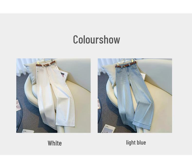 Women's Light Color Wide Leg Jeans - Spring/Autumn 2025 Loose Fit, Slimming Straight Leg Mop Pants