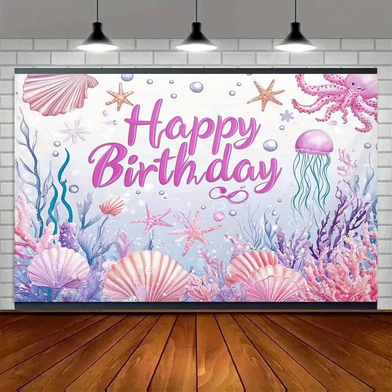 2D Pastel Underwater World Backdrop Pink Happy Birthday Kids Studio Photography Background