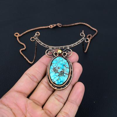 Collana di gioielli fatti a mano con filo di rame puro avvolto in pietra preziosa turchese, regalo per lei