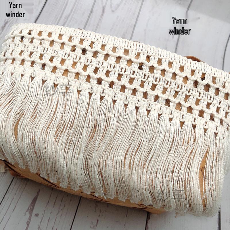 Expanded 12CM Cotton Hollow Fringe Lace Trim in Pastoral Beige