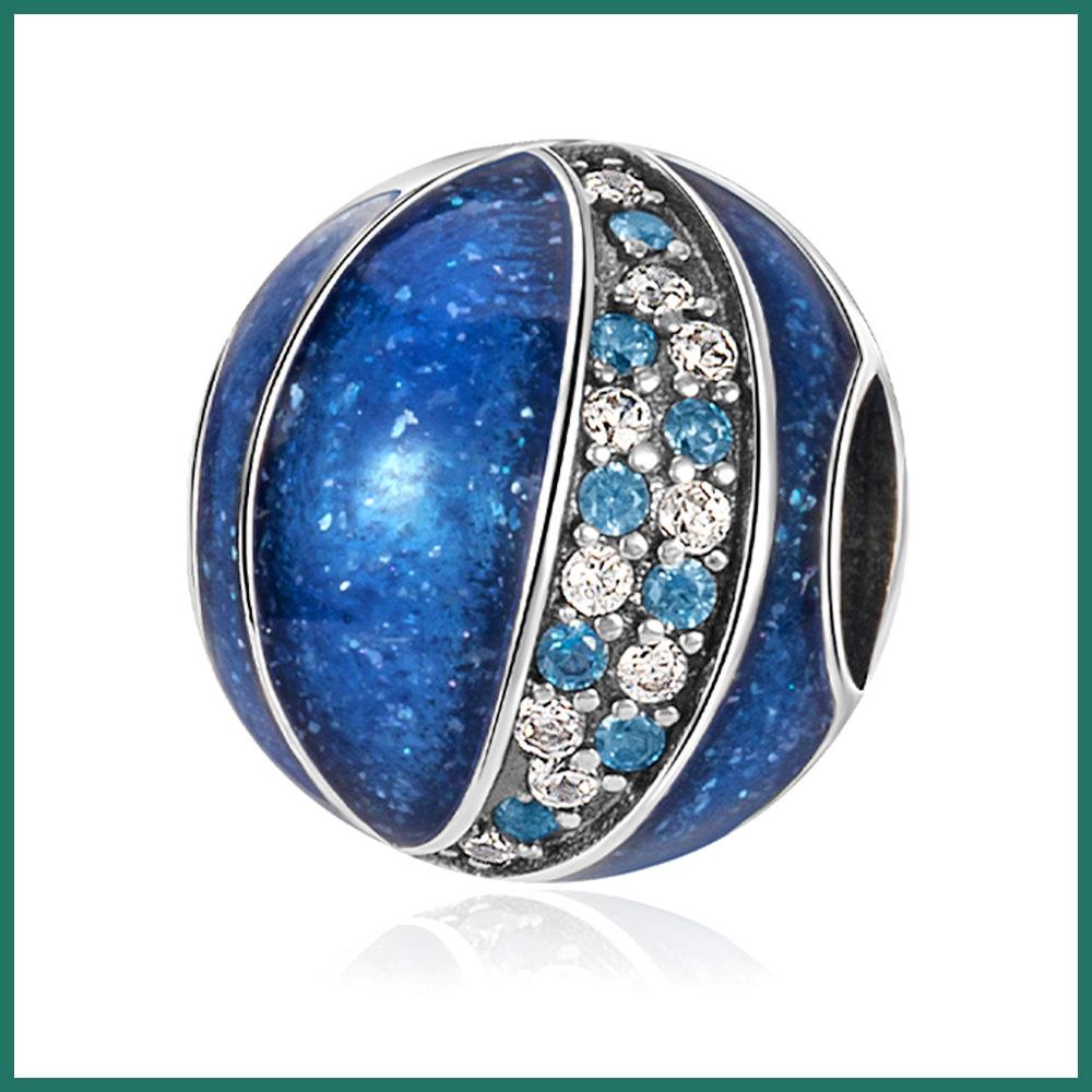 S925 Silver Blue Sparkle Basketball Beads DIY Bracelet Necklace Craft Kit Loose Beads Accessories
