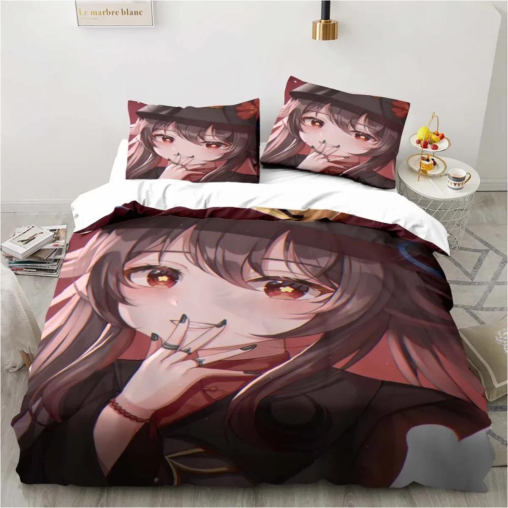 Kreslený Anime Genshin Impact Herný posteľný set do spálne Prikrývky na posteľnú bielizeň Pohodlná obliečka na paplón Prikrývka a obliečka na vankúš