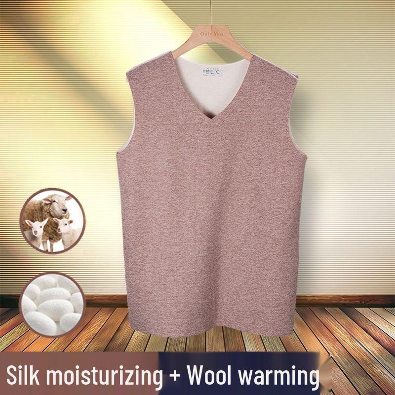 Two-Tone AB Surface German Velvet Men's Wool Silk Seamless Warm Vest - Thickened with Velvet Base Layer