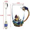 Enamel Transparent Glass Coffee Tea Mug Blue Roses Heat-Resistant Cup Set with Stainless Steel Spoon Coaster and Wipe Cloth