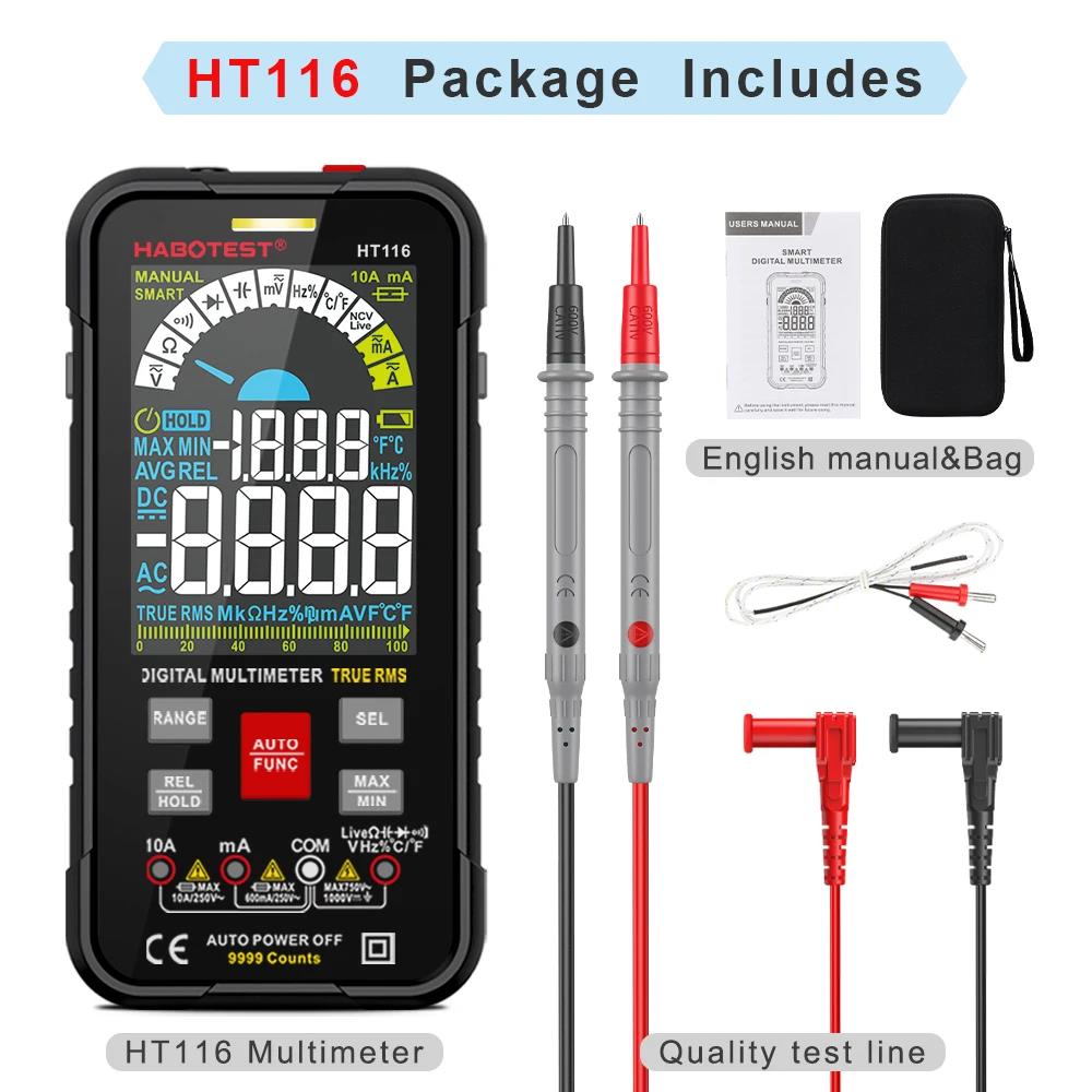 HABOTEST HT116 Digital Multimeter 9999 Counts Auto Range 1000V 10A Tester Meter Ohm Hz Capacitance True RMS Smart Multitester