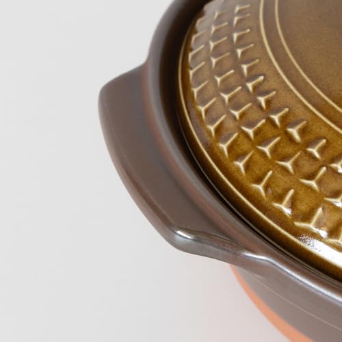 Banko Ware Earthenware Pot, No. 8, Serves 2-3, Medium, 1500ml, Microwave, Oven, and Direct Heat Safe, CLEA AKARI (Brown), Made in Japan, Product Numbe