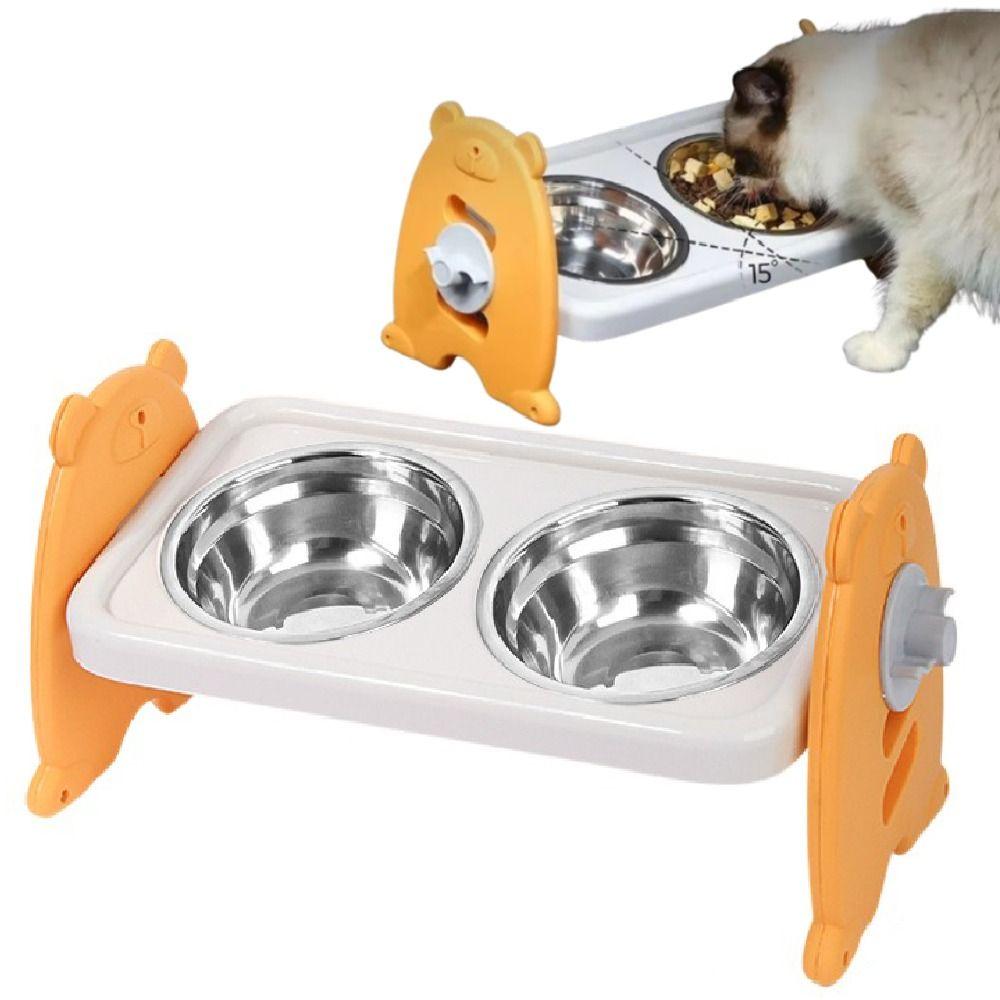 Double Bowls Pet High Footed Bowl 15 ° Slant Pet Water Feeder Container Household