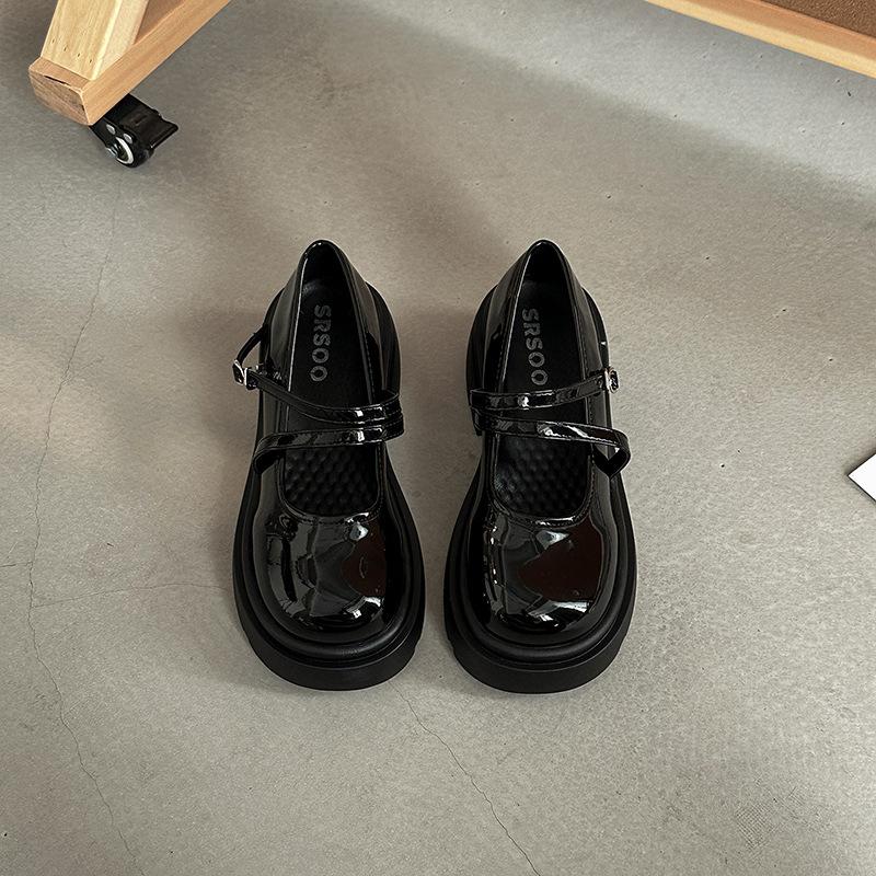 

French classic versatile temperament single shoes women s 2025 summer new round head Japanese jk with skirt platform small leather shoes 35 чёрный