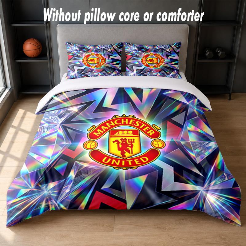 Manchester United Diseño Juego de Cama Ropa de Cama 1 Funda Nórdica + 2 Fundas de Almohada Suave Transpirable Ropa de Cama para el Hogar