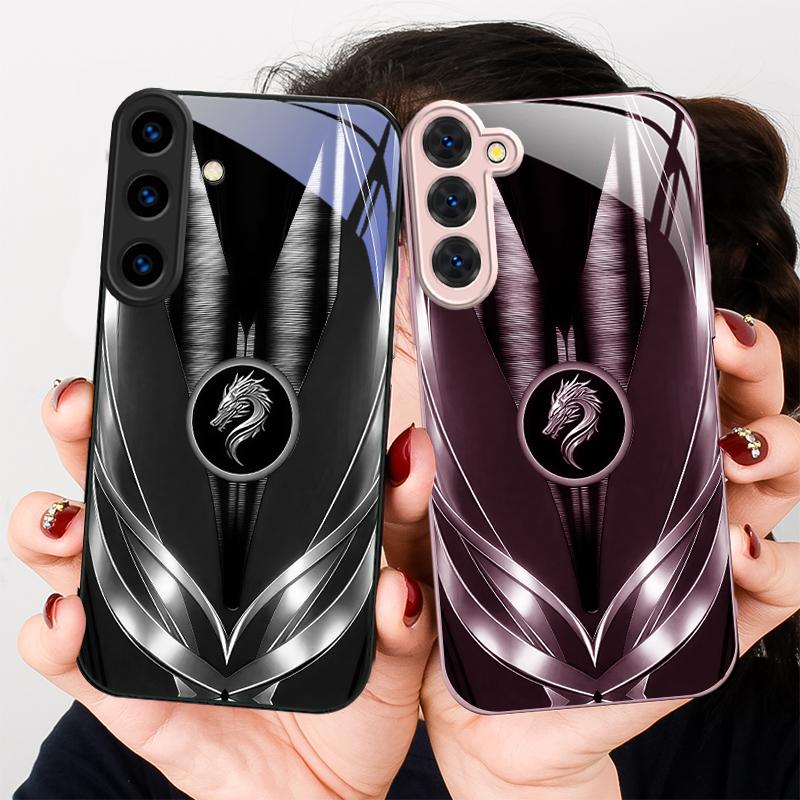 Golden dragon pattern gray For Samsung S26 S22 S8 9 10 S20 Ultra S21 Pro S22 Plus S23 FE S24Ultra S25 Edge S24+ Glass Phone Case