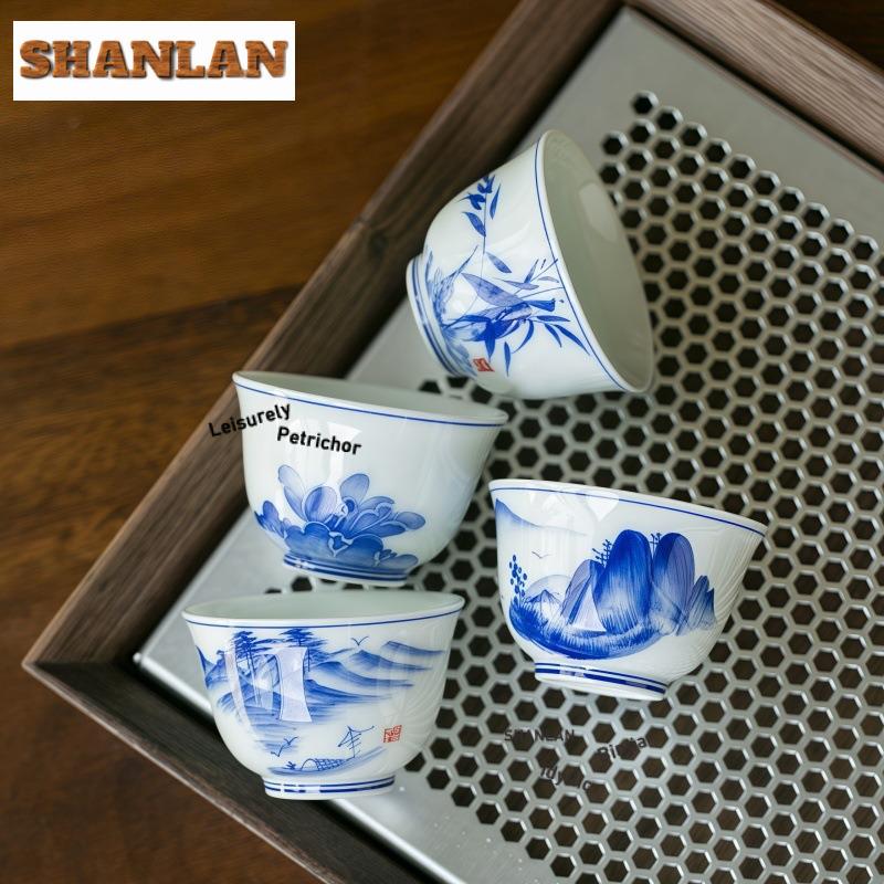 55ml Hand-painted Blue And White Landscape Teacups Ceramic Tea Mug Chinese Kung Fu Master Cup Small Tasting Teaware Drinkware