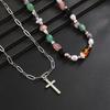 European and American Pearl Double-layer Cross Necklace, Retro Stars Stacked Wearing Niche Men's Collarbone Chain