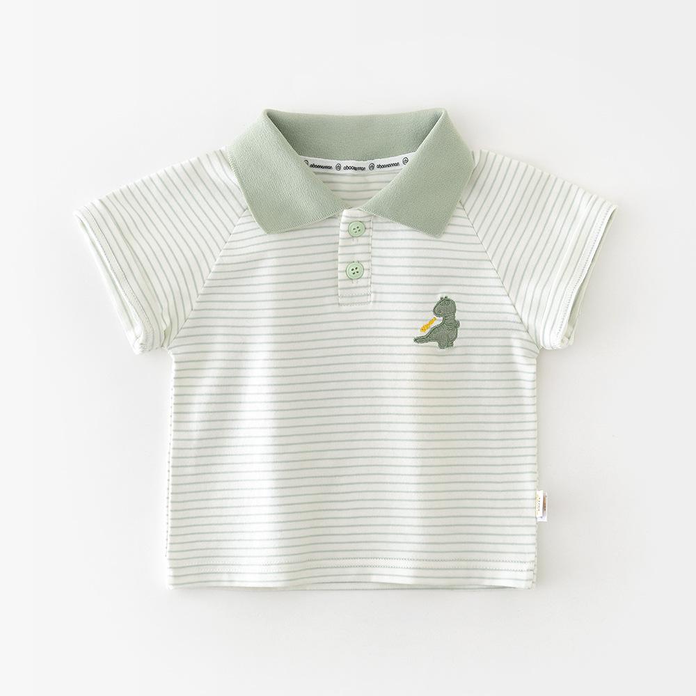 

Летняя новая футболка с короткими рукавами и полосатым лацканом для мальчиков 0-3 лет с рисунком динозавра 100cm