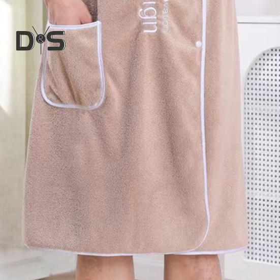 Men Bath Towel with Pocket Coral Fleece Quick Absorbent Adjustable Waist Button Closure Towel Wrap Skirt Sauna Towels Men Wrap Robe for Gym Spa Beach