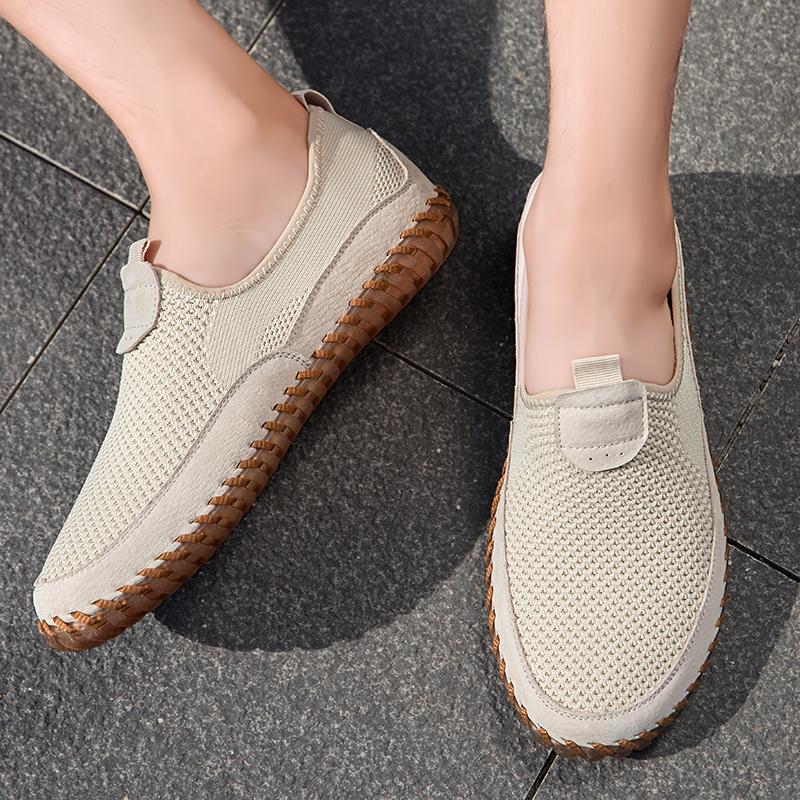 Fashion Men Comfortable And Casual Loafers Breathable Knitted Fabric Anti-Slip Outdoor Walking Shoe Soft-Soled Lightweight Driving Shoes
