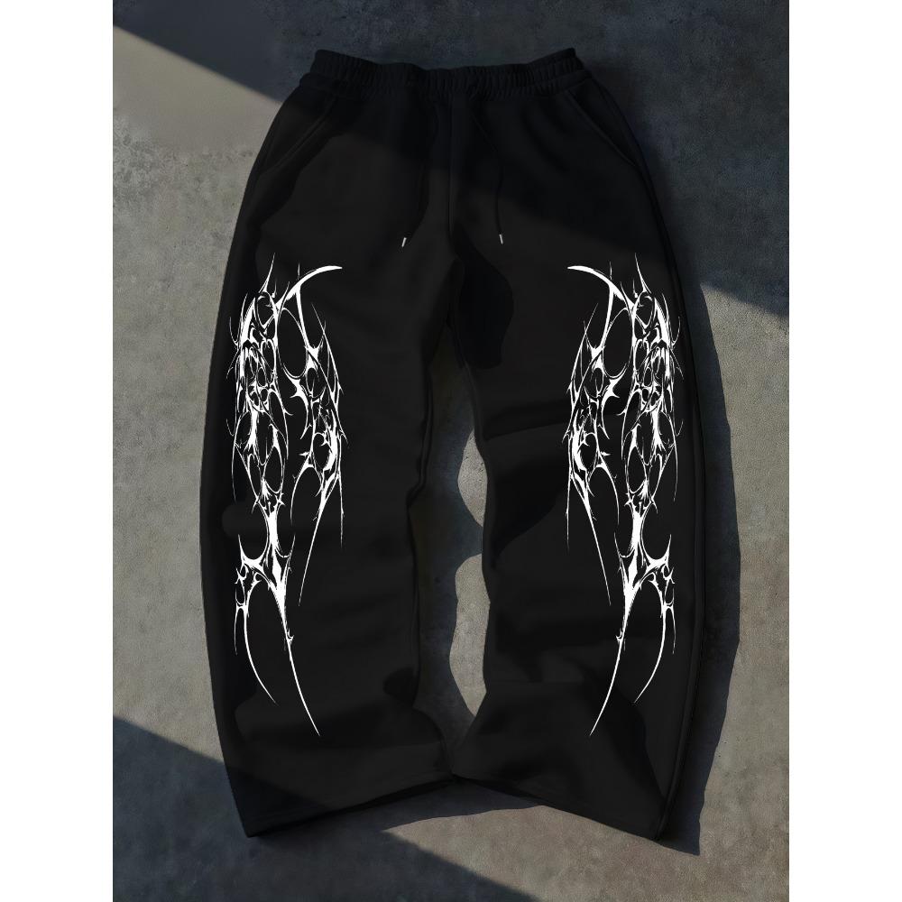 Street Style Herren Dornenmuster Lässige Hose Locker und Bequem Sporthose Fließende Weite Hosen Hip Hop Street Dance Sporthosen M schwarz