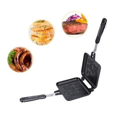   Maker Double Sided   Pattern Non Stick Stove Top Panini Press Pan with Handle for Camping
