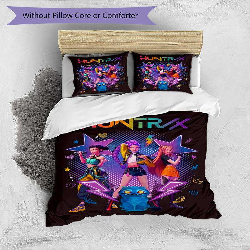3-teiliges Bettbezug-Set (1 * Bettbezug + 2 * Kissenbezug, ohne Kern),KPop Dämonenjäger Druck Bettwäsche-Set, Schlafzimmer-Dekoration, Ganzjahres, Geburtstagsgeschenk