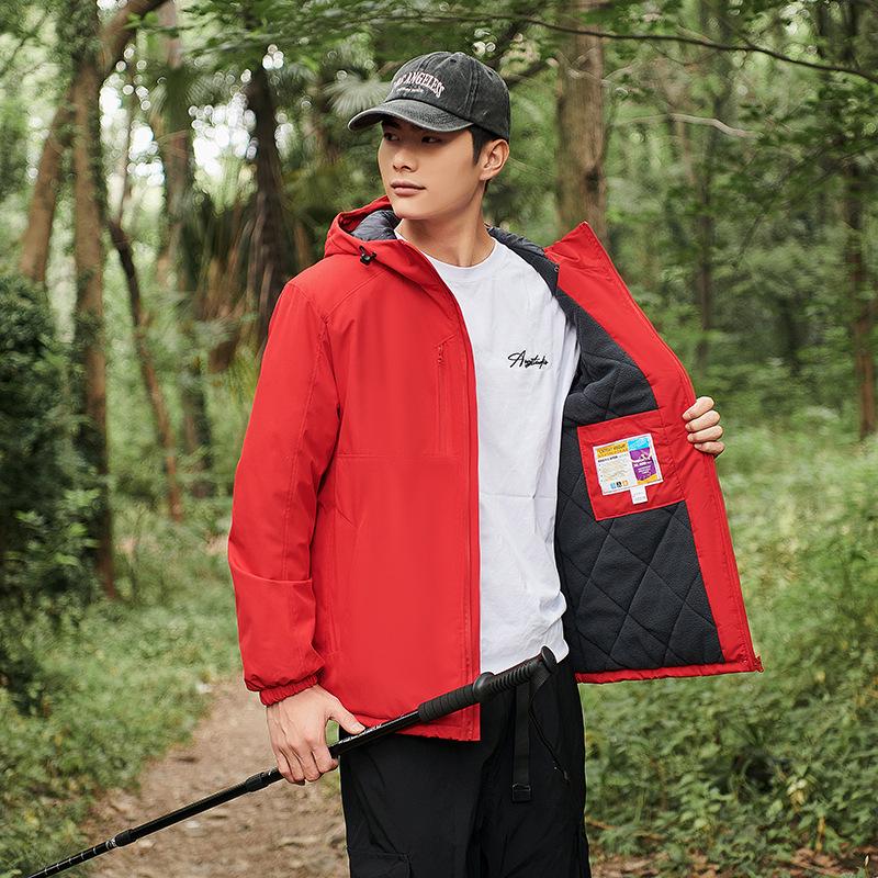 Unisex Fleece-Lined Windbreaker: Thickened, Solid Color Jacket for Couples - Winter Outdoor Warmth