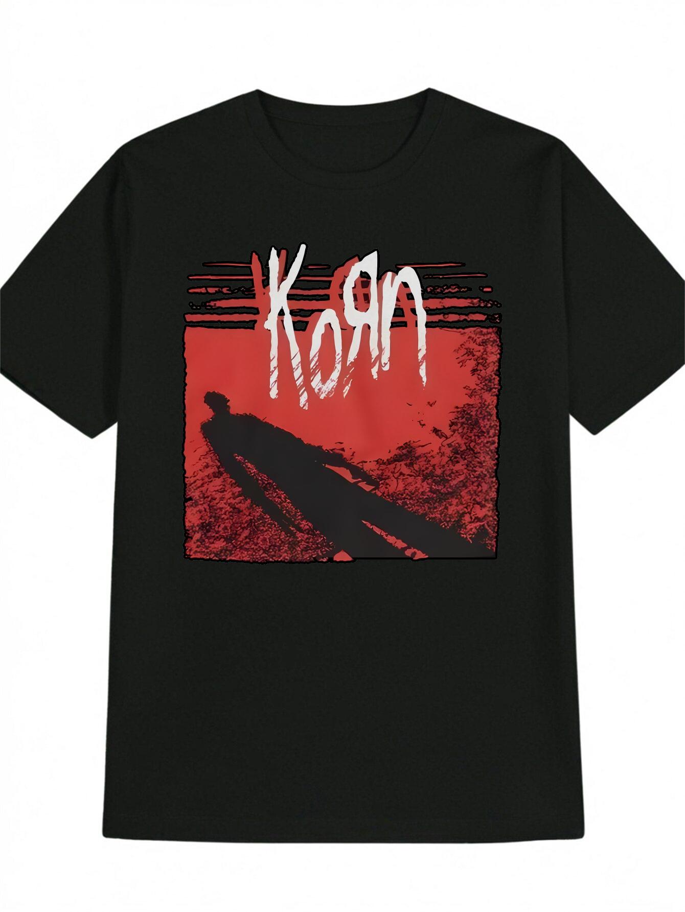 Casual Black T-shirt with KORN Graphic Print - Korn Silhouette Design XXL
