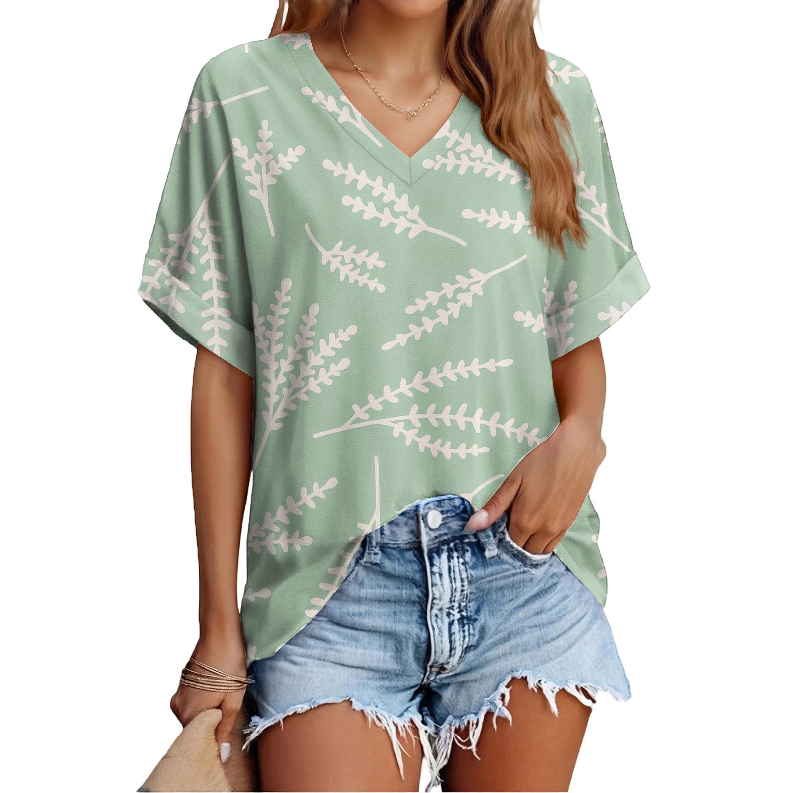 Women s Fashionable Casual Everyday Versatile Floral Print Slim-Fit Summer Short-Sleeve Top S розовый