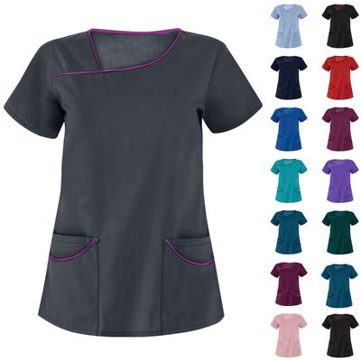 Women's Fashion Solid Short Sleeve Pattern Tops Pocket Working T-shirts