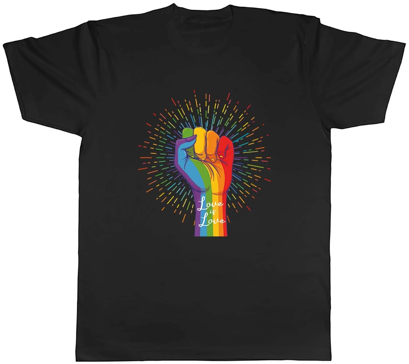Pride Fist With Coloured Rays Love Is Love Mens Unisex T-Shirt Tee Gift XXXXL