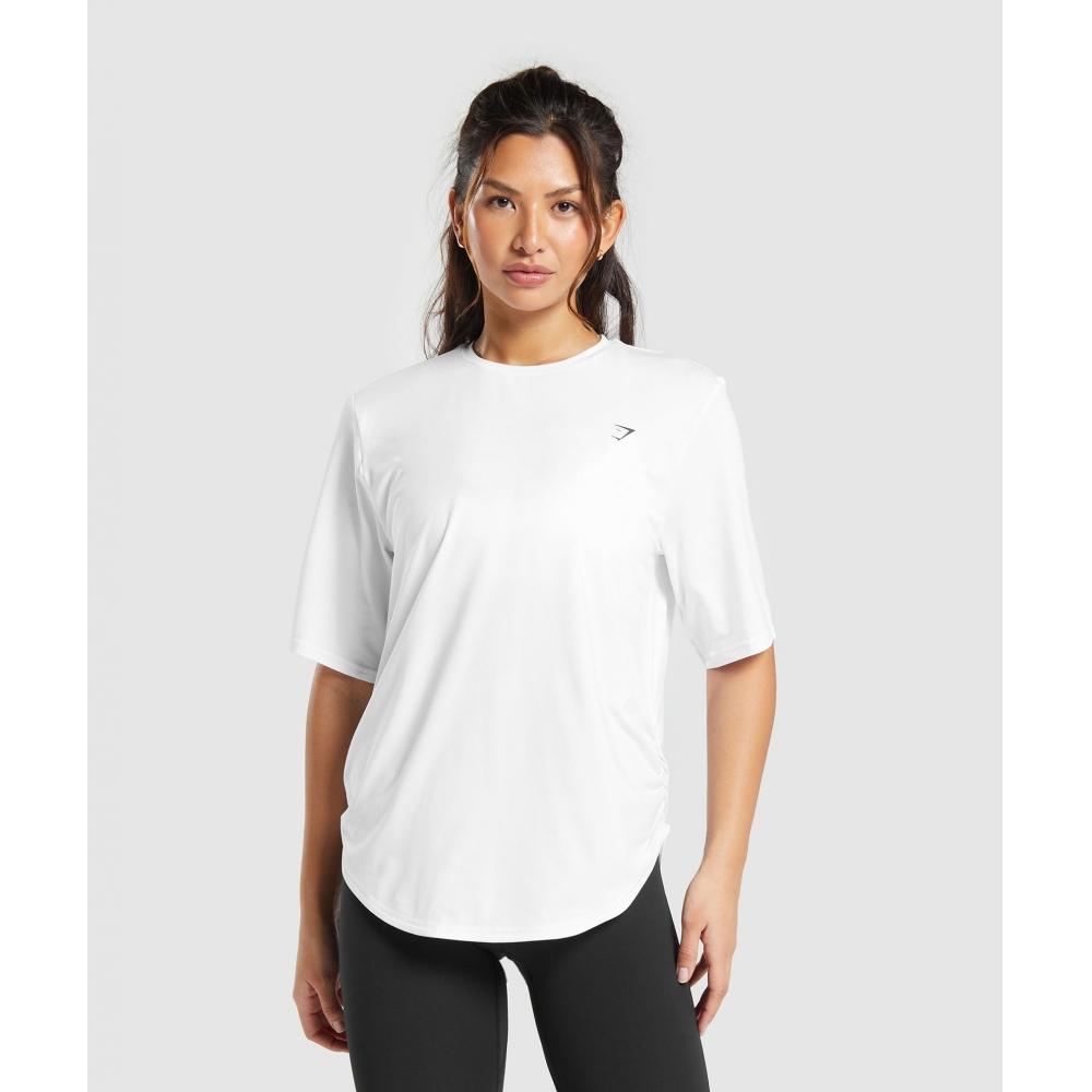 

GYMSHARK Oversized-футболка со сборками, белая B7A2E WB57