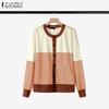 ZANZEA Womens Round Neck Long Sleeve Casual Stripe Blouse