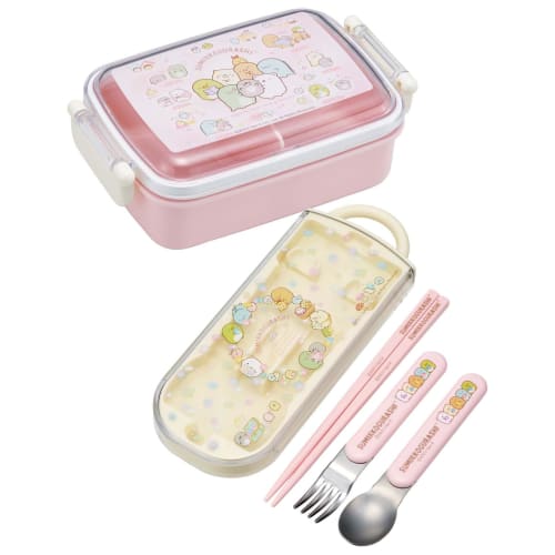 Skater Lunch Box Trio Set Chopsticks Spoon Fork Sumikko Gurashi Mole House for Children Antibacterial Treatment Easy To Open Sliding Type Made In Japa