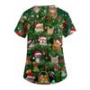 Women's V-neck Christmas printed short-sleeved pocket side-slit protective suit top