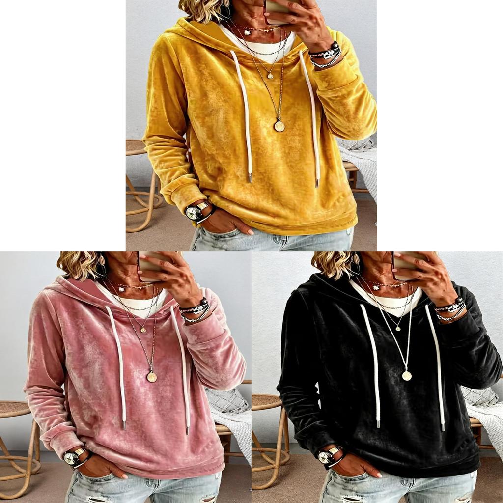 Velvet Hoodie With Solid Color For Womens Casual Autumn Winter Wear