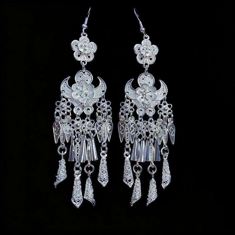 Ethnic style earrings Alloy silver-plated Miao ethnic minority Dong Yi earrings Earrings
