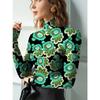 Women's printed cheongsam collar slim-fitting long-sleeved T-shirt, elegant long-sleeved bottoming shirt, spring and autumn women's clothing
