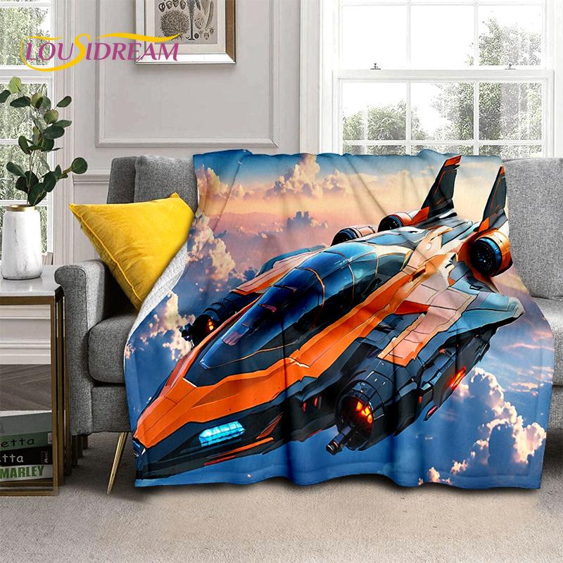3D Space Spitfire Aircraft  Air Force Jet Fighter Cartoon Blanket,Soft Throw Blanket for Home Bedroom Bed Sofa Cover Child Gift