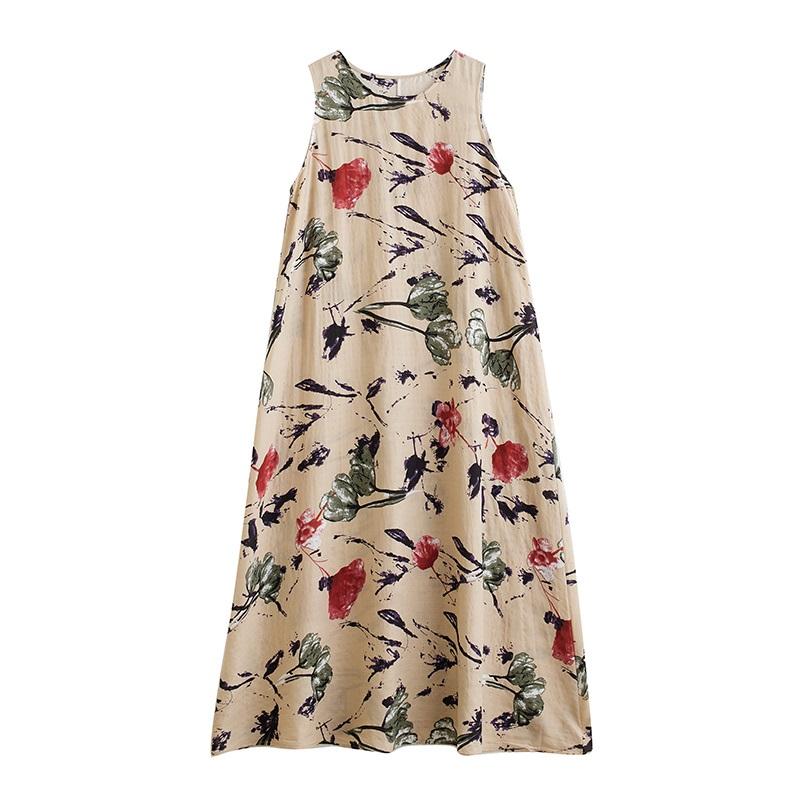 Sleeveless Plus Size Cotton Vintage Floral New In Dresses for Women Casual Loose Long Summer Dress