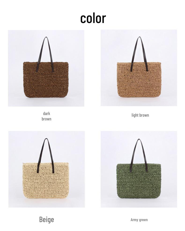 Women's Retro Handmade Large-Capacity Straw Woven Shoulder Beach Bag