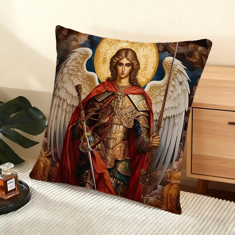 Archangel St Michael Cushion Cover Soft Short Plush Pillow Cover Smooth Cozy Texture Aesthetic Cushion Case Home Decor
