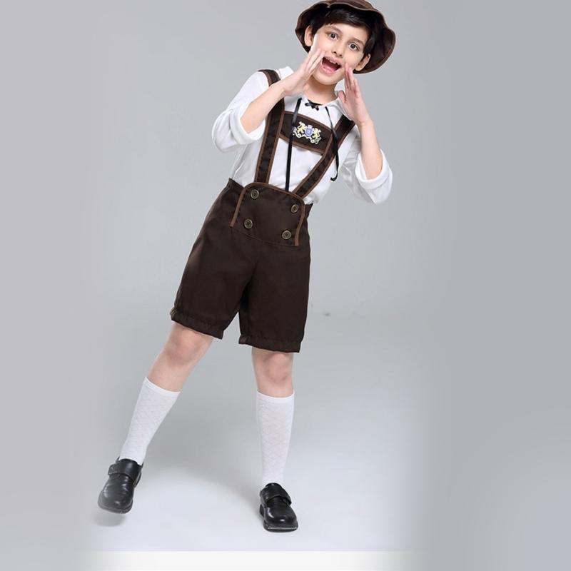 3Pcs Boy Oktoberfest Costume Kid Uniform Lederhosen Shorts with Shirt and Hat for Halloween Party Oktoberfest Festivals