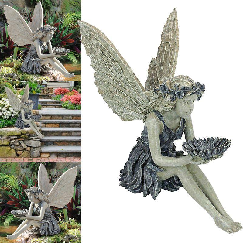 Hand-casted Sitting Fairy Yard Ornament For Outdoor And Indoor Decor